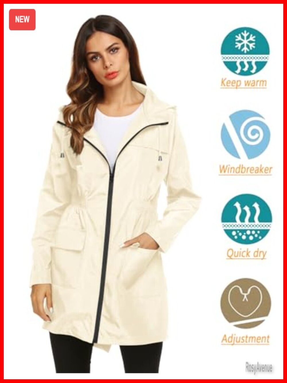 Waterproof Lightweight Rain Jacket Hooded Windbreaker Packable - Picture 2 of 6